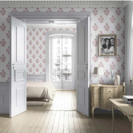 'Tuberose' Floral Block Print Wallpaper (Soft Pink/ White) - Image 4
