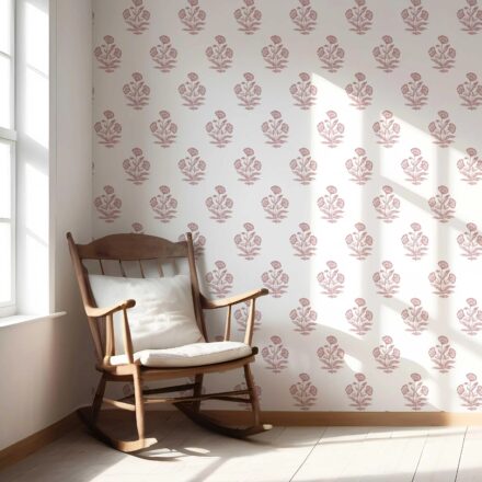 'Tuberose' Floral Block Print Wallpaper (Soft Pink/ White) - Image 5