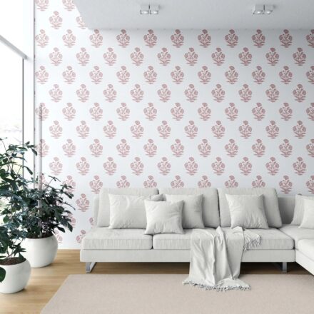 'Tuberose' Floral Block Print Wallpaper (Soft Pink/ White) - Image 6