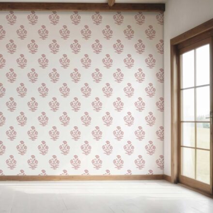 'Tuberose' Floral Block Print Wallpaper (Soft Pink/ White) - Image 7