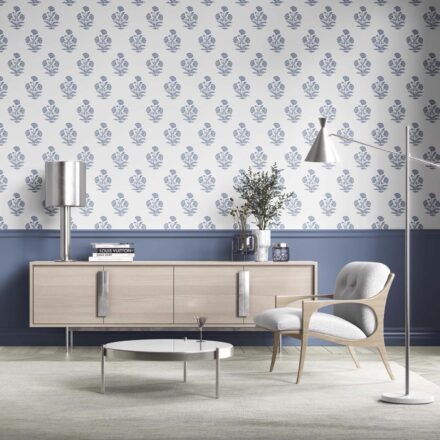 'Jademir' Floral Block Print Wallpaper (Slate Blue/ White) - Image 2