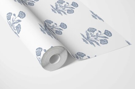 'Jademir' Floral Block Print Wallpaper (Slate Blue/ White) - Image 3