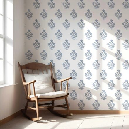 'Jademir' Floral Block Print Wallpaper (Slate Blue/ White) - Image 5