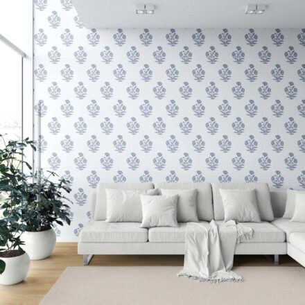 'Jademir' Floral Block Print Wallpaper (Slate Blue/ White) - Image 6