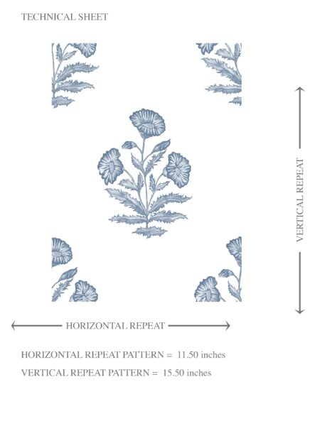 'Jademir' Floral Block Print Wallpaper (Slate Blue/ White) - Image 8