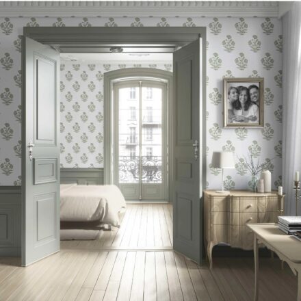 'Evening Grass' Floral Block Print Wallpaper (Olive Green/ White) - Image 4
