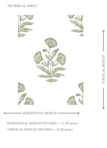 'Evening Grass' Floral Block Print Wallpaper (Olive Green/ White) - Image 8