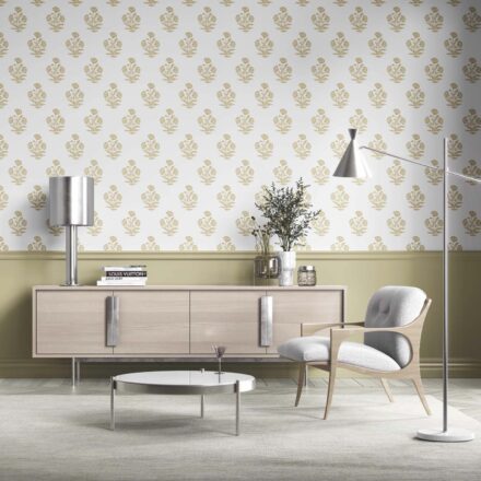 'Niblet' Floral Block Print Wallpaper (Yellow-Green/ White) - Image 2