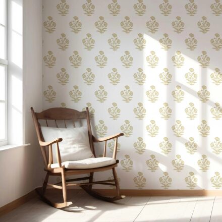 'Niblet' Floral Block Print Wallpaper (Yellow-Green/ White) - Image 5