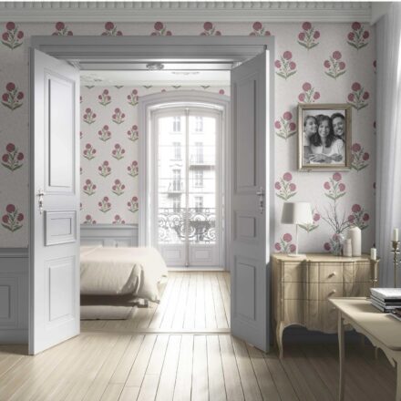 'Rosehip Touch' Floral Block Print Wallpaper (Pink/ Green/ Soft Taupe) - Image 4