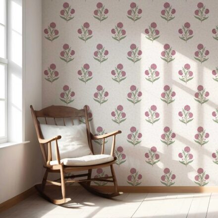 'Rosehip Touch' Floral Block Print Wallpaper (Pink/ Green/ Soft Taupe) - Image 5