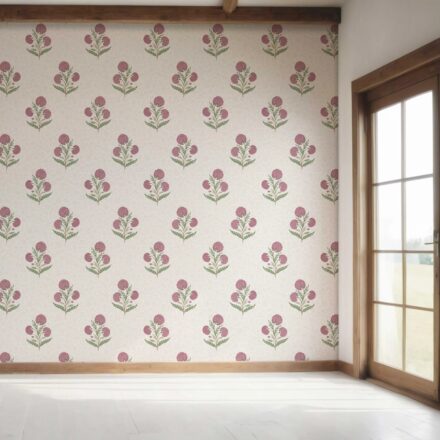 'Rosehip Touch' Floral Block Print Wallpaper (Pink/ Green/ Soft Taupe) - Image 7