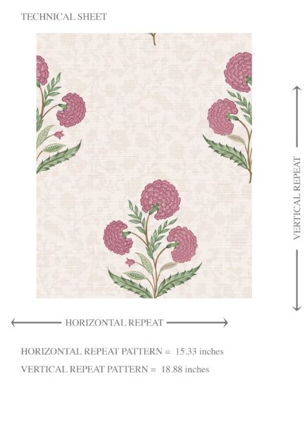 'Rosehip Touch' Floral Block Print Wallpaper (Pink/ Green/ Soft Taupe) - Image 8