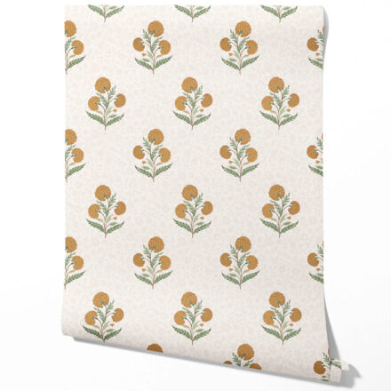 'Dalaran' Floral Block Print Wallpaper (Ochre Yellow/ Green)