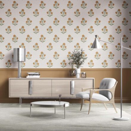 'Dalaran' Floral Block Print Wallpaper (Ochre Yellow/ Green) - Image 2