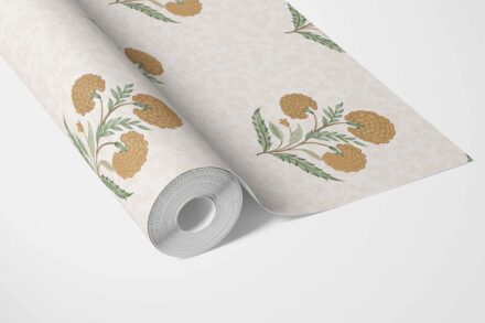 'Dalaran' Floral Block Print Wallpaper (Ochre Yellow/ Green) - Image 3