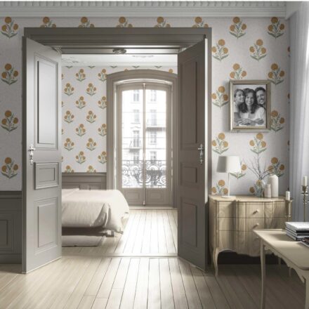 'Dalaran' Floral Block Print Wallpaper (Ochre Yellow/ Green) - Image 4