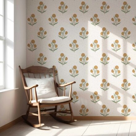 'Dalaran' Floral Block Print Wallpaper (Ochre Yellow/ Green) - Image 5