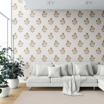 'Dalaran' Floral Block Print Wallpaper (Ochre Yellow/ Green) - Image 6