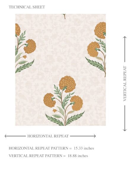 'Dalaran' Floral Block Print Wallpaper (Ochre Yellow/ Green) - Image 8