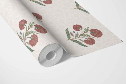 'Duskwood' Floral Block Print Wallpaper (Red/ Green/ Soft Taupe) - Image 3
