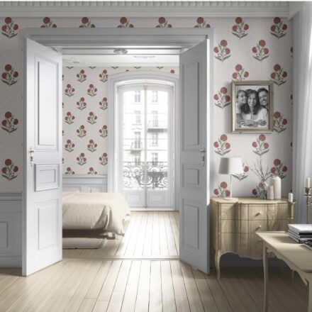 'Duskwood' Floral Block Print Wallpaper (Red/ Green/ Soft Taupe) - Image 4