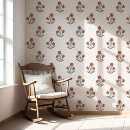 'Duskwood' Floral Block Print Wallpaper (Red/ Green/ Soft Taupe) - Image 5