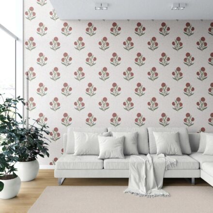 'Duskwood' Floral Block Print Wallpaper (Red/ Green/ Soft Taupe) - Image 6