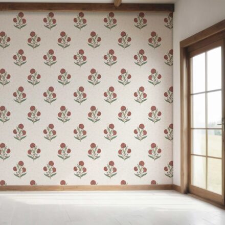 'Duskwood' Floral Block Print Wallpaper (Red/ Green/ Soft Taupe) - Image 7
