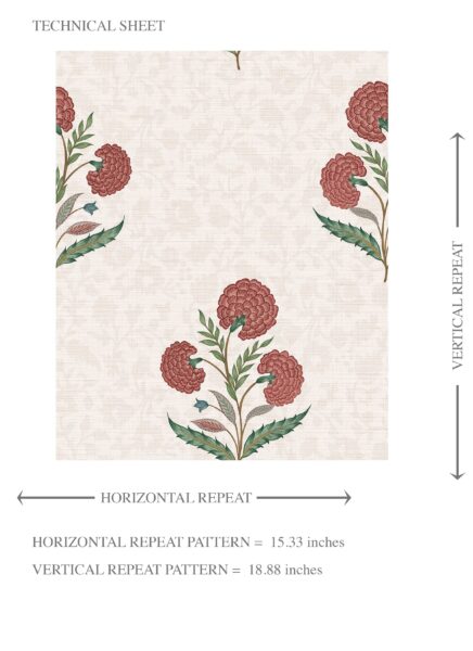 'Duskwood' Floral Block Print Wallpaper (Red/ Green/ Soft Taupe) - Image 8