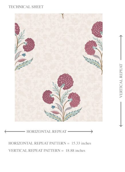 'Jotun' Floral Block Print Wallpaper (Deep Pink/ Green/ Soft Taupe) - Image 8