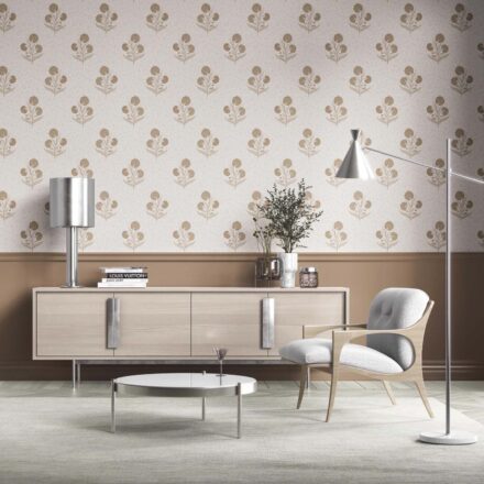 'Zahra' Neutral Floral Block Print Wallpaper (Beige/ Brown/ Soft Taupe) - Image 2