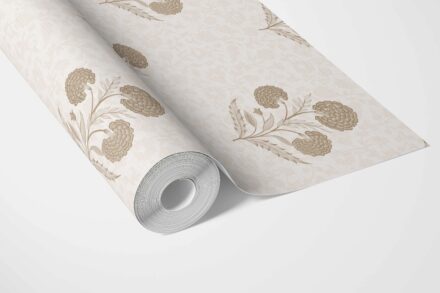 'Zahra' Neutral Floral Block Print Wallpaper (Beige/ Brown/ Soft Taupe) - Image 3