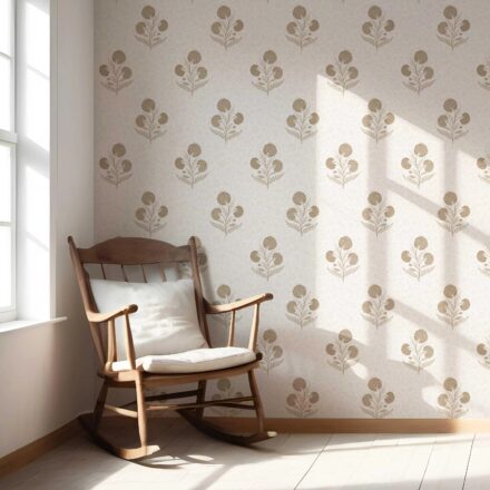 'Zahra' Neutral Floral Block Print Wallpaper (Beige/ Brown/ Soft Taupe) - Image 5