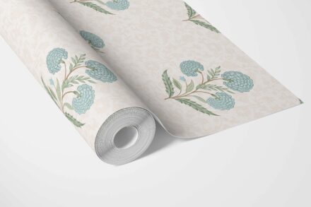 'Larkspur' Floral Block Print Wallpaper (Duck Egg Blue/ Green/ Soft Taupe) - Image 3
