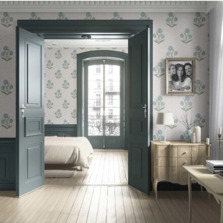 'Larkspur' Floral Block Print Wallpaper (Duck Egg Blue/ Green/ Soft Taupe) - Image 4