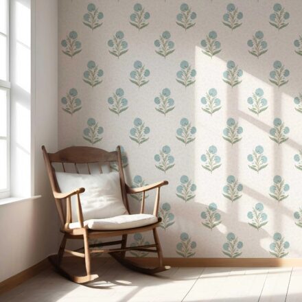 'Larkspur' Floral Block Print Wallpaper (Duck Egg Blue/ Green/ Soft Taupe) - Image 5