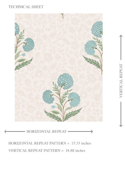 'Larkspur' Floral Block Print Wallpaper (Duck Egg Blue/ Green/ Soft Taupe) - Image 8