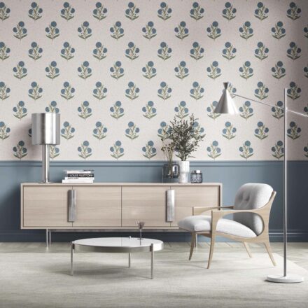 'Daydream' Floral Block Print Wallpaper (Blue/ Green/ Soft Taupe) - Image 2