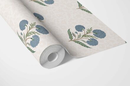 'Daydream' Floral Block Print Wallpaper (Blue/ Green/ Soft Taupe) - Image 3