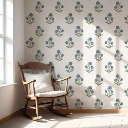 'Daydream' Floral Block Print Wallpaper (Blue/ Green/ Soft Taupe) - Image 5