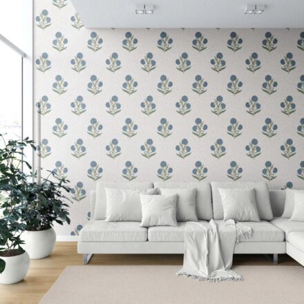 'Daydream' Floral Block Print Wallpaper (Blue/ Green/ Soft Taupe) - Image 6