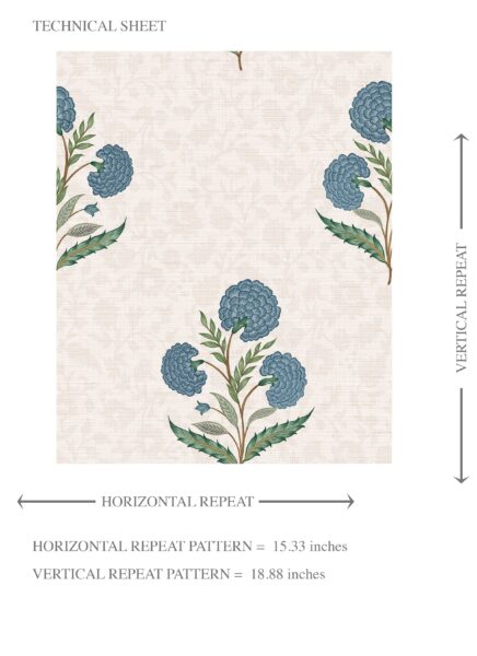 'Daydream' Floral Block Print Wallpaper (Blue/ Green/ Soft Taupe) - Image 8