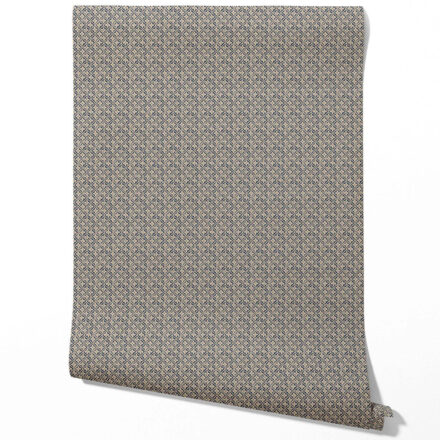 'Bencoolen' Small Floral Lattice/ Geometric Micro-Print Wallpaper (Navy Blue/ Beige)