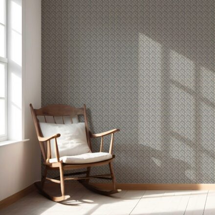 'Bencoolen' Small Floral Lattice/ Geometric Micro-Print Wallpaper (Navy Blue/ Beige) - Image 3