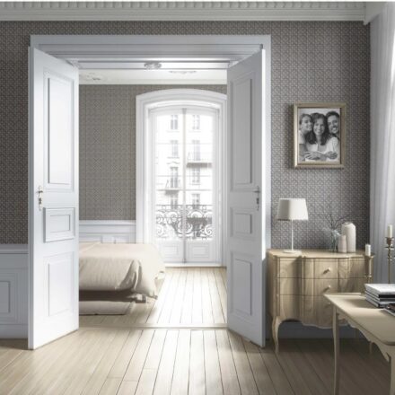 'Bencoolen' Small Floral Lattice/ Geometric Micro-Print Wallpaper (Navy Blue/ Beige) - Image 5
