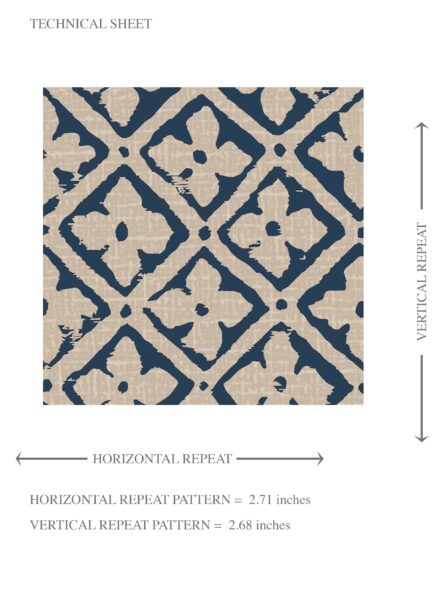 'Bencoolen' Small Floral Lattice/ Geometric Micro-Print Wallpaper (Navy Blue/ Beige) - Image 8