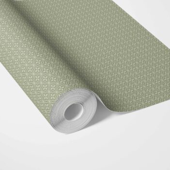 'Lucille' Small Floral Lattice/ Geometric Textured Wallpaper (Green)