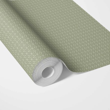 'Lucille' Small Floral Lattice/ Geometric Textured Wallpaper (Green)