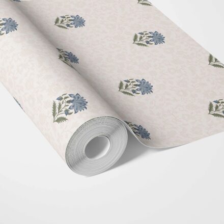 'Acanthus' Botanical/ Floral Block Print Wallpaper (Blue/ Green/ Taupe) - Image 2